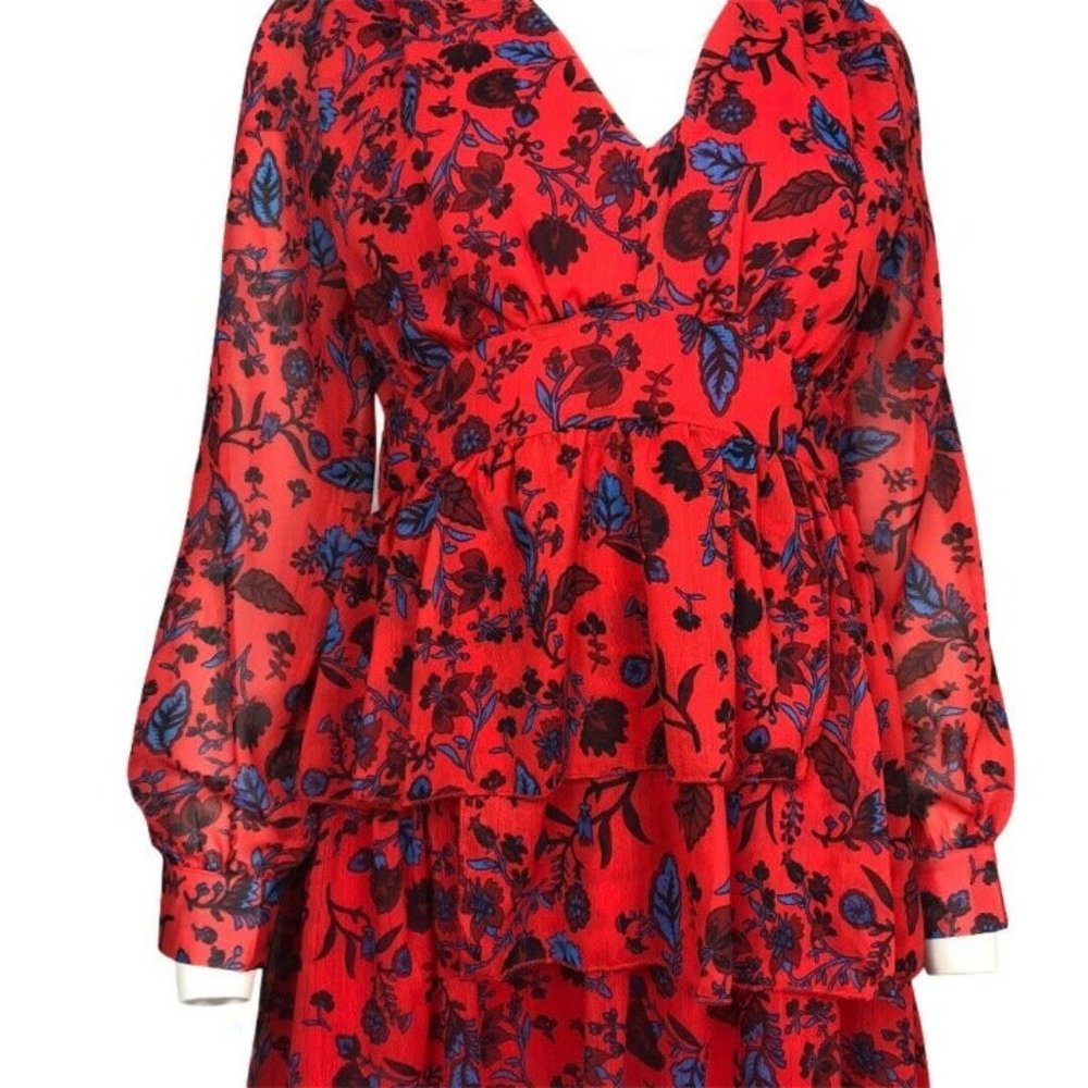 ZARA RUFFLE RED FLORAL SHORT DRESS - Picture 10 of 15